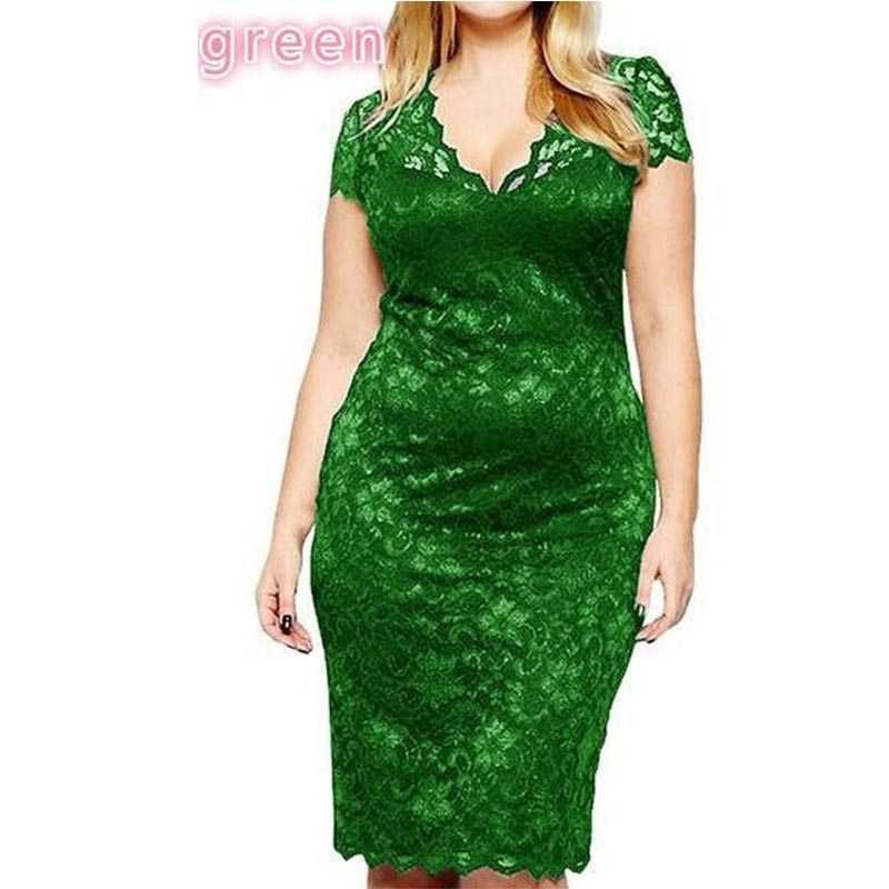 S-5XL Big Size Dresses  Elegant Short Sleeve Midi Lace Dress Women Office Work Dresses Party Vestido