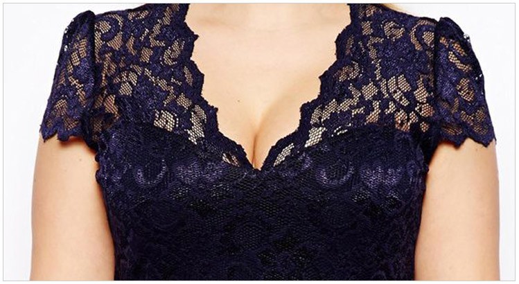 S-5XL Big Size Dresses  Elegant Short Sleeve Midi Lace Dress Women Office Work Dresses Party Vestido