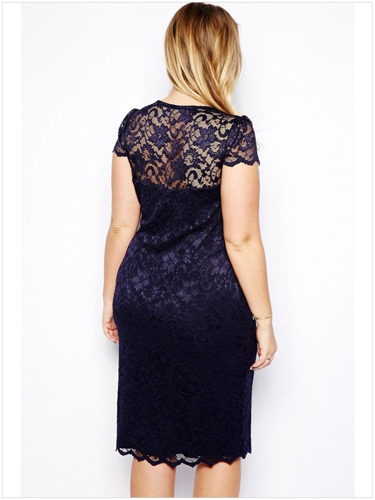 S-5XL Big Size Dresses  Elegant Short Sleeve Midi Lace Dress Women Office Work Dresses Party Vestido