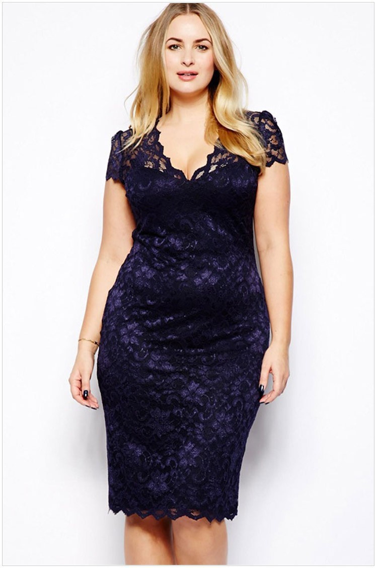 S-5XL Big Size Dresses  Elegant Short Sleeve Midi Lace Dress Women Office Work Dresses Party Vestido