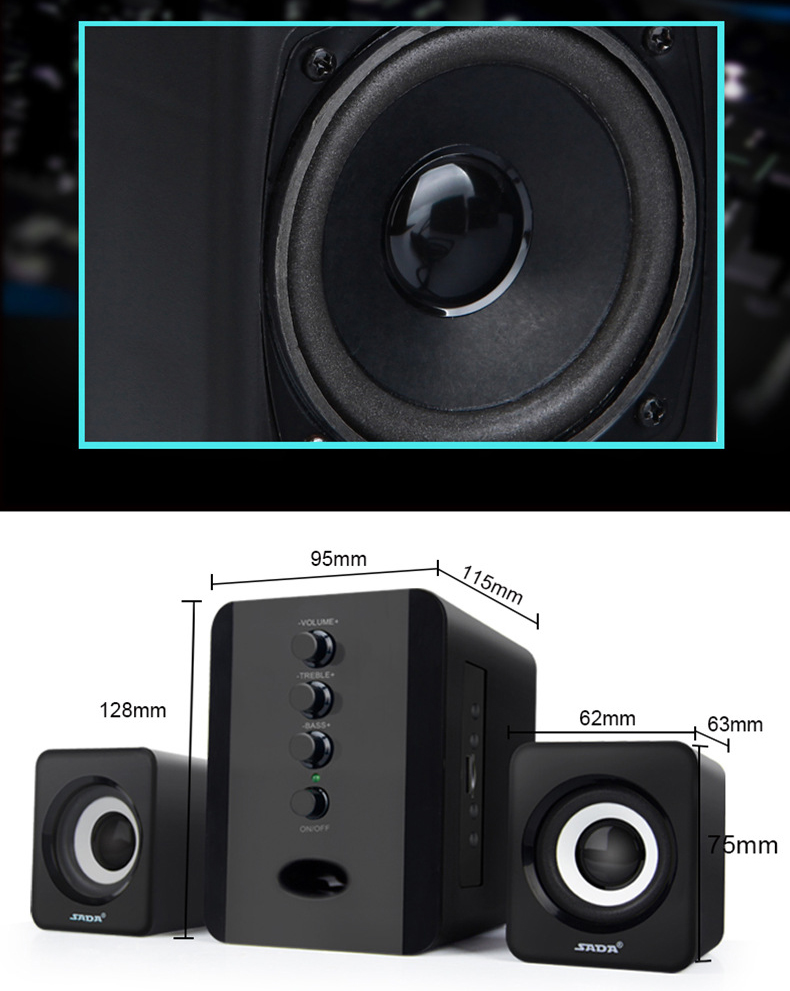 Bluetooth Wired Speaker Subwoofer 3D Surround Stereo Bass PC Speaker TF Card for Computer