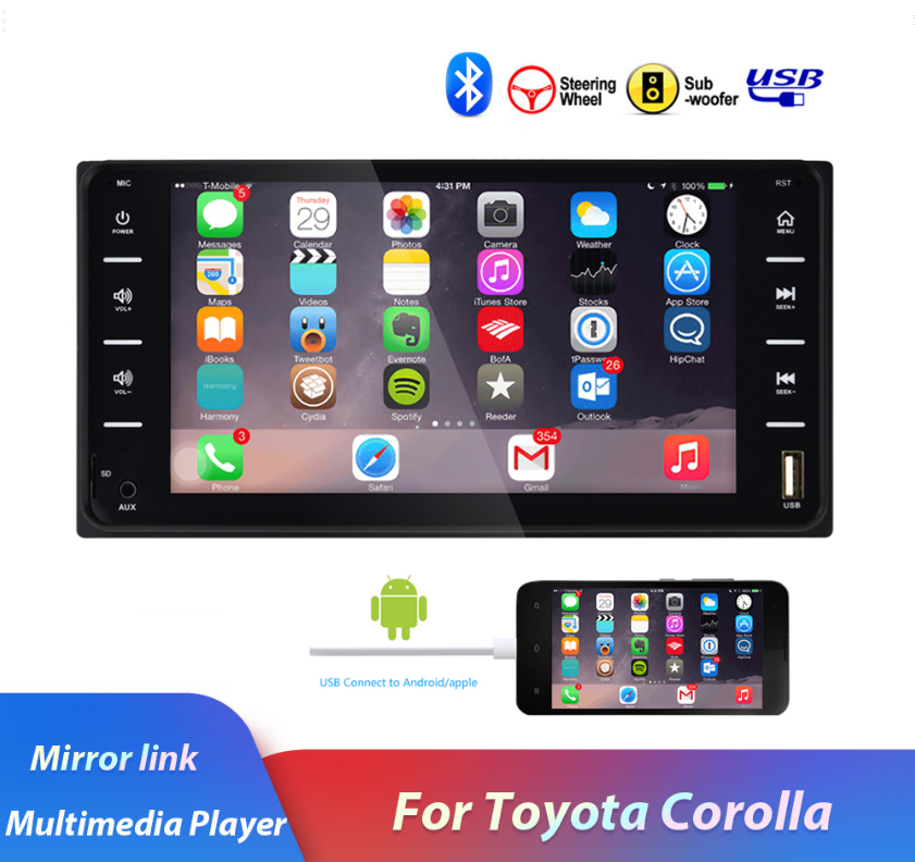 2Din 7"Car Radio Android/IOS MirrorLink Bluetooth USB MP5 Multimedia Player For Toyota Corolla