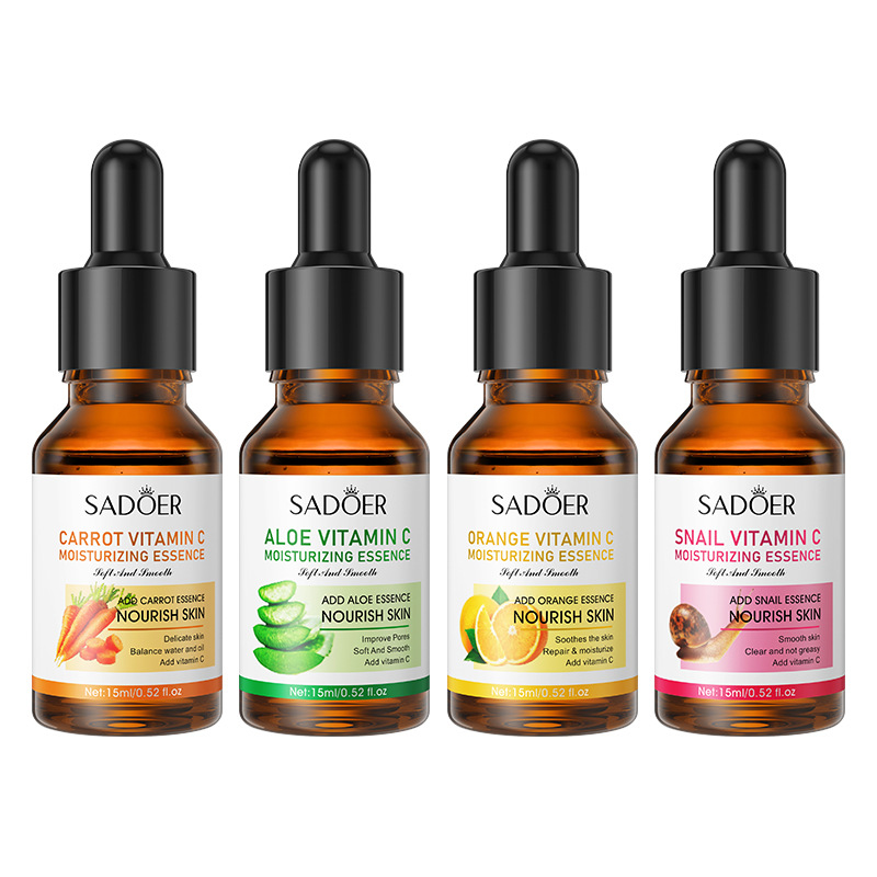 4Pcs Face Serums Combo, Orange Vitamin C Serum  + Carrot Serum Essence + Aloe Serum+ Snail moisturizing Serum,Fade Dark Spots, Anti Acne, Treat Eye Bags