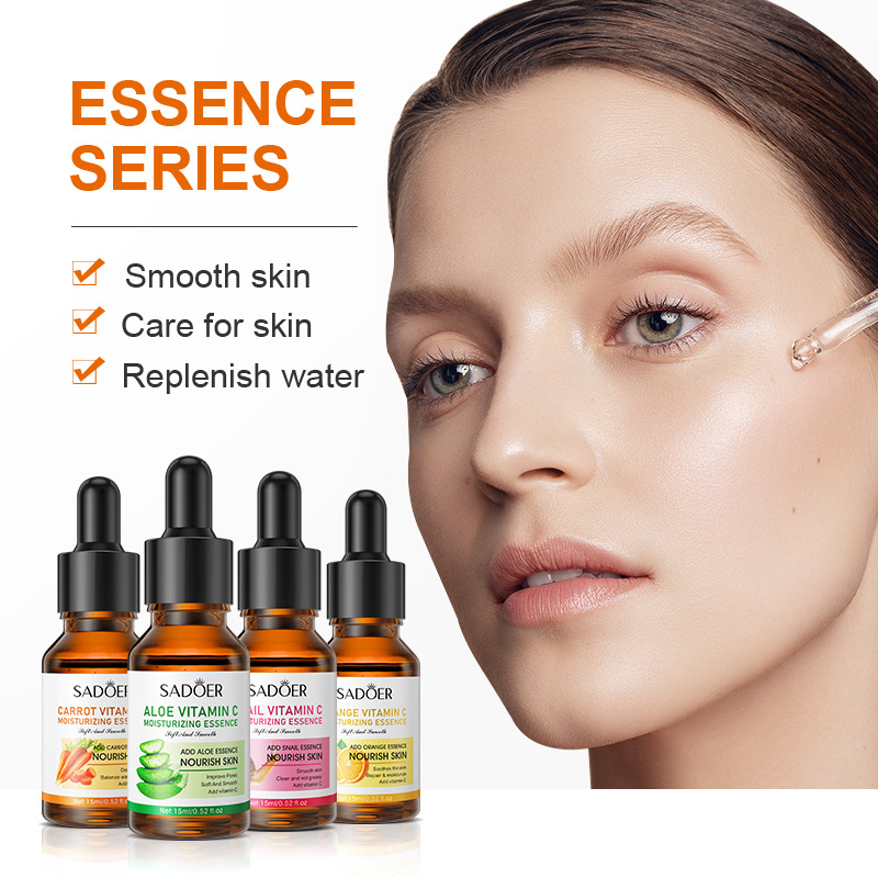 4Pcs Face Serums Combo, Orange Vitamin C Serum  + Carrot Serum Essence + Aloe Serum+ Snail moisturizing Serum,Fade Dark Spots, Anti Acne, Treat Eye Bags
