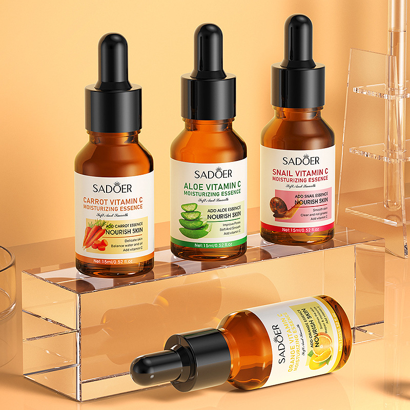 4Pcs Face Serums Combo, Orange Vitamin C Serum  + Carrot Serum Essence + Aloe Serum+ Snail moisturizing Serum,Fade Dark Spots, Anti Acne, Treat Eye Bags