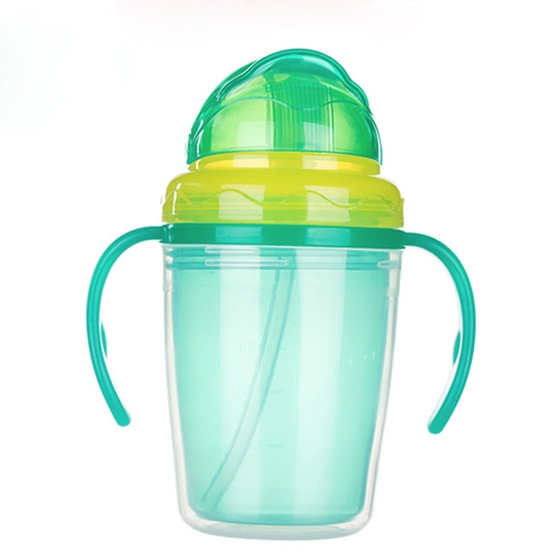 Cute Child PP Double layer heat insulation Silicone baby water drinking cup bottle with handle