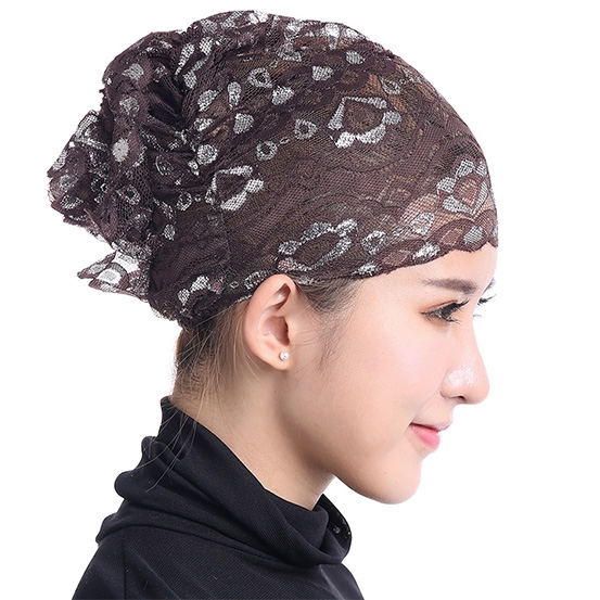 Stretch Elastic Adjustable Fashion Muslim Shiny Lace Hijab Khimar Inner Cap Flower cap