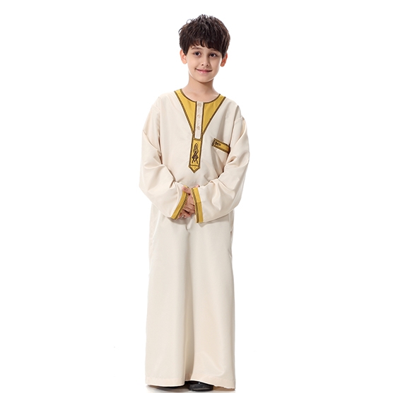Muslim Boy Robes Kids Long Sleeves Round Neck Dishdasha  Thobe Thawb Caftan clothes