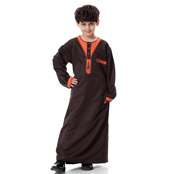 Muslim Boy Robes Kids Long Sleeves Round Neck Dishdasha  Thobe Thawb Caftan clothes