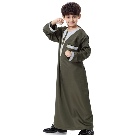 Muslim Boy Robes Kids Long Sleeves Round Neck Dishdasha  Thobe Thawb Caftan clothes