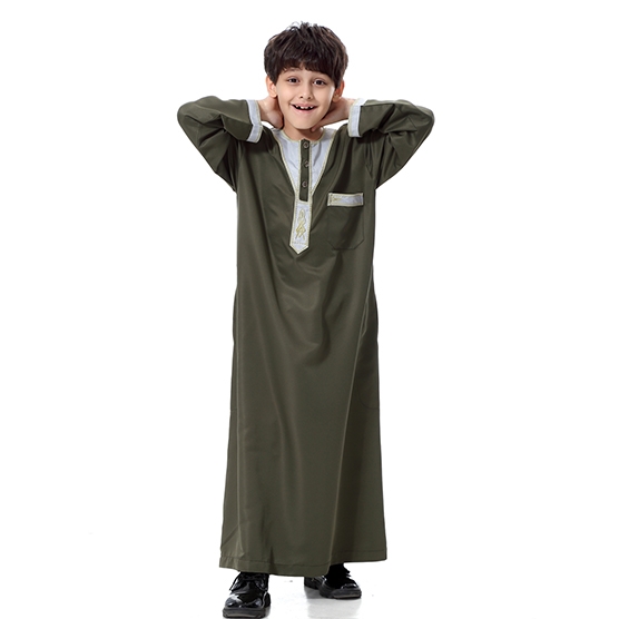 Muslim Boy Robes Kids Long Sleeves Round Neck Dishdasha  Thobe Thawb Caftan clothes