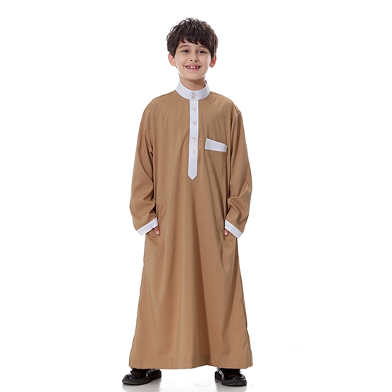 Classical Muslim Kids Boy Robes Long Sleeves Stand collar Thobe clothes