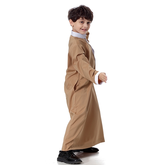 Classical Muslim Kids Boy Robes Long Sleeves Stand collar Thobe clothes