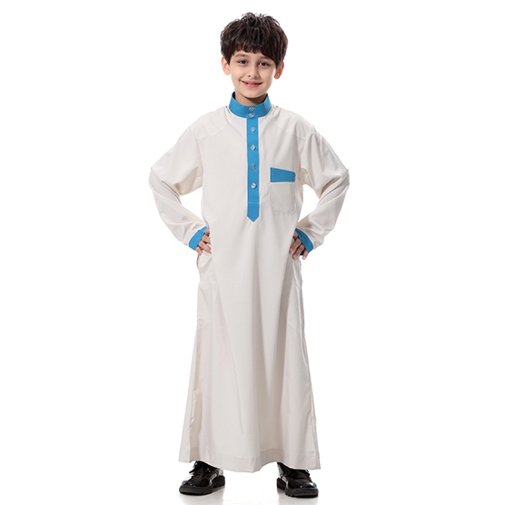 Classical Muslim Kids Boy Robes Long Sleeves Stand collar Thobe clothes