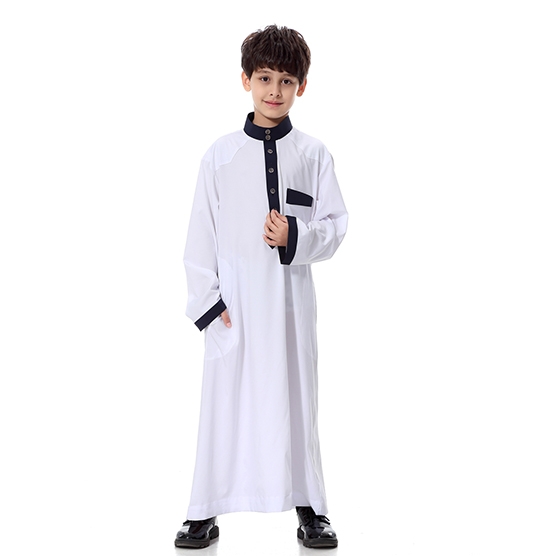 Classical Muslim Kids Boy Robes Long Sleeves Stand collar Thobe clothes