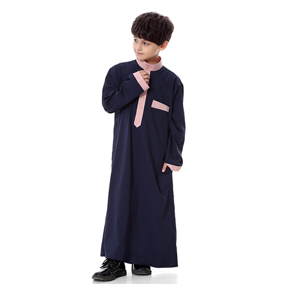Classical Muslim Kids Boy Robes Long Sleeves Stand collar Thobe clothes