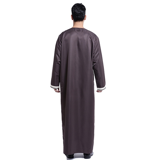 Muslim Embroidery Round collar Long sleeves Arab Men Thobe Thawb Caftan clothes dress Shirts