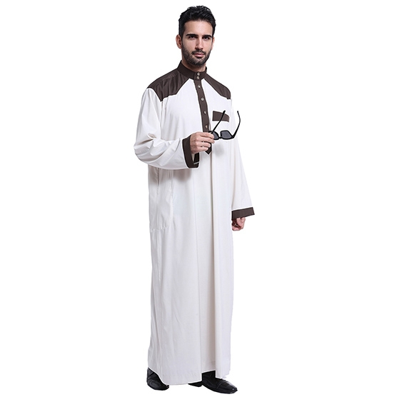 Muslim classical Stand collar Long sleeves Arab Men Thobe Thawb Caftan clothes dress Shirts