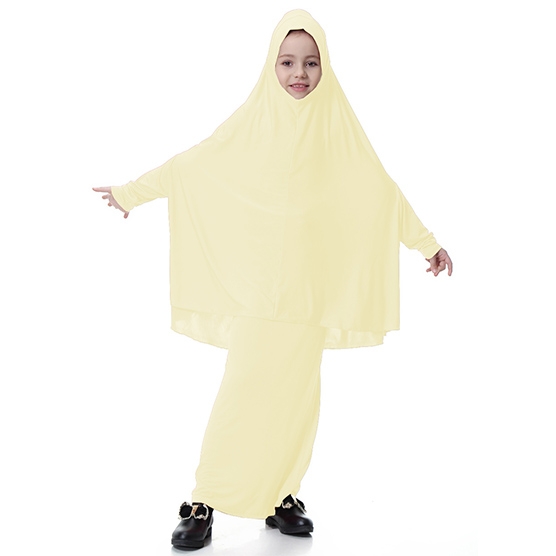 Highly elastic Kids Muslim girl dress Robes Long Bat-Wing Sleeves Straight Skirt Suit clothes Abaya