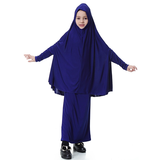 Highly elastic Kids Muslim girl dress Robes Long Bat-Wing Sleeves Straight Skirt Suit clothes Abaya
