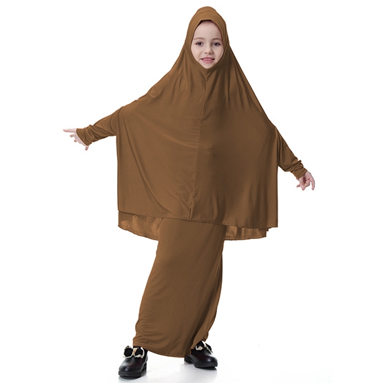 Highly elastic Kids Muslim girl dress Robes Long Bat-Wing Sleeves Straight Skirt Suit clothes Abaya