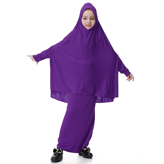 Highly elastic Kids Muslim girl dress Robes Long Bat-Wing Sleeves Straight Skirt Suit clothes Abaya
