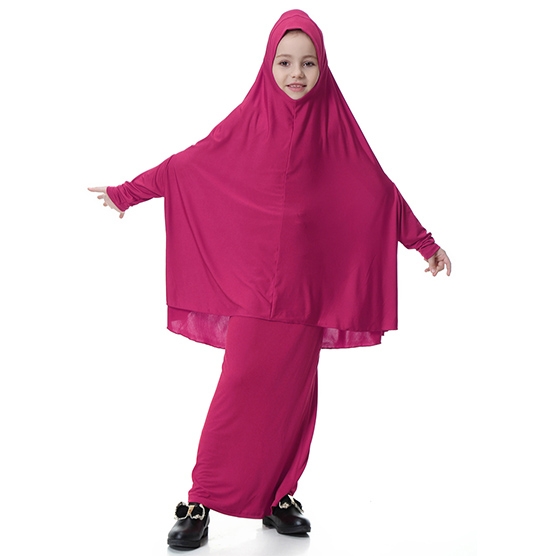 Highly elastic Kids Muslim girl dress Robes Long Bat-Wing Sleeves Straight Skirt Suit clothes Abaya