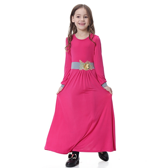 Highly elastic Applique Kids Muslim girl dress Robes Long Sleeves clothes Abaya