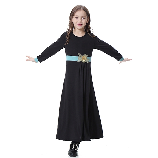 Highly elastic Applique Kids Muslim girl dress Robes Long Sleeves clothes Abaya