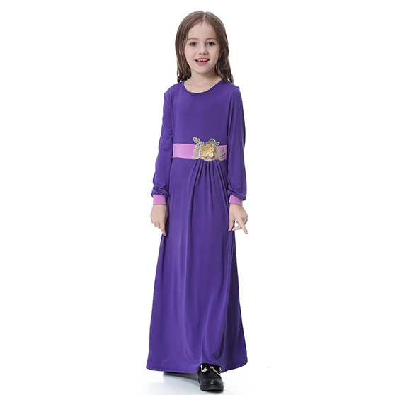 Highly elastic Applique Kids Muslim girl dress Robes Long Sleeves clothes Abaya