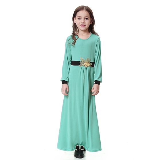 Highly elastic Applique Kids Muslim girl dress Robes Long Sleeves clothes Abaya