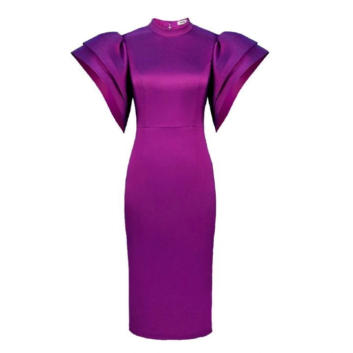 New design sense niche solid color horn sleeve backless stretch party evening dress dress women
