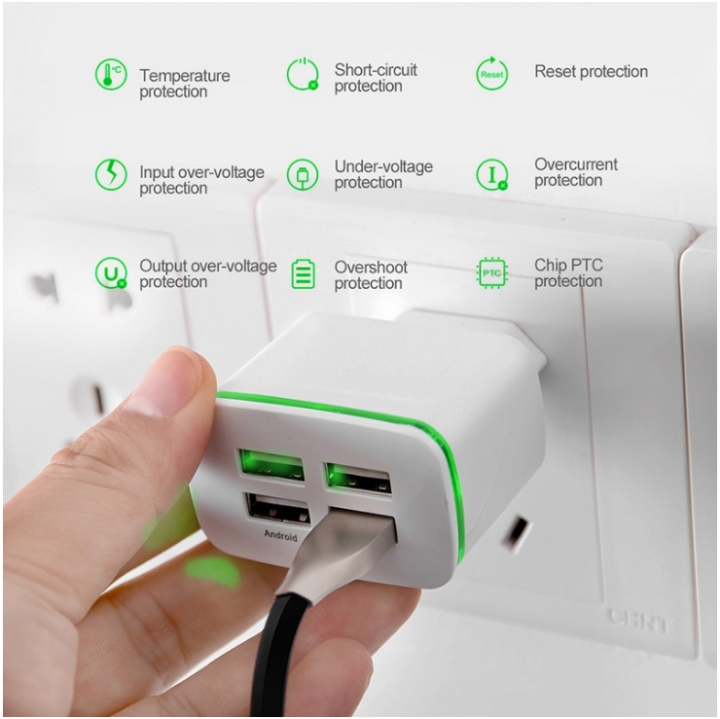 4 USB Phone Charger 5V 4A USB Charge Adapter With LED Light For iPhone Samsung  All Kind MobilePhone