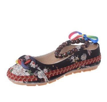 Women Cotton Lace Up Beading Round Toe Comfortable Flats Colorful Loafers Shoes Size 35-42