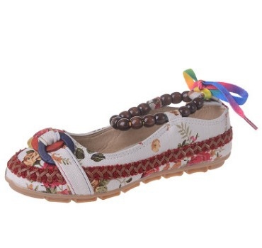 Women Cotton Lace Up Beading Round Toe Comfortable Flats Colorful Loafers Shoes Size 35-42