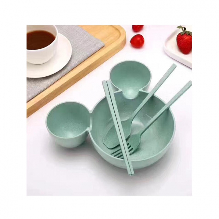 Wheat straw Grid design Separate Bowl Baby Plate Dishes Tableware Tray Cartoon Creative