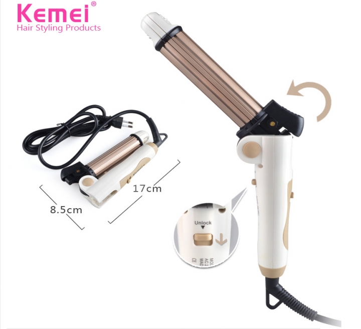 3 in 1 Foldable Hair Curler Curling Iron + Hair Straightener Flat Iron + Corn Plate Hair Curler