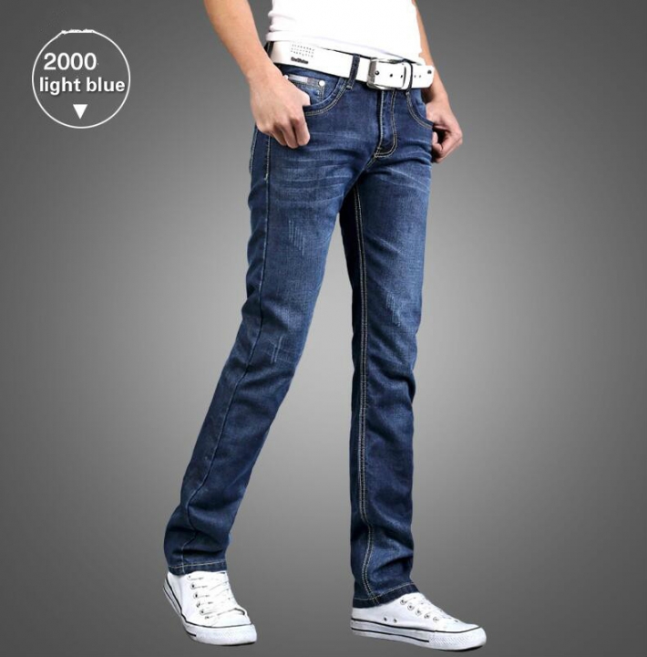Summer Men's Fashion Breathable Soft Cotton Straight  Jeans Men Slacks Simple Men Pants Trousers