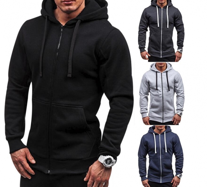 Plus Size Men's Hoodies Tracksuit Drawstring Pocket Sweatshirt Long Sleeve Zip Slim Coat Male Jacket