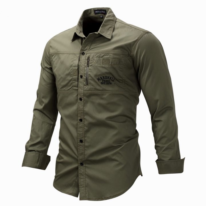 Men Shirt Military Men Long Sleeve Slim fit  Khaki Army Green Shirt High Quality Shirt Men