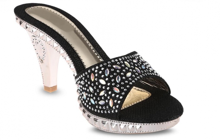 M&amp;J Fashionable Rhinestone Embellishment Open Toe Thick High Heels Women Slippers Women