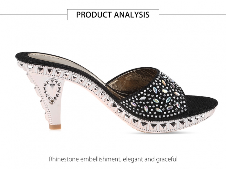 M&amp;J Fashionable Rhinestone Embellishment Open Toe Thick High Heels Women Slippers Women