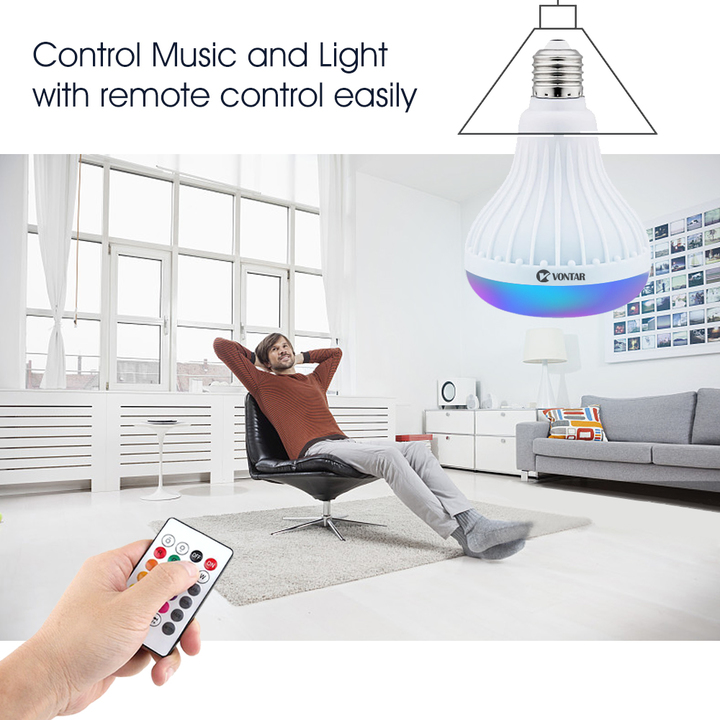 M&amp;J Wireless Bluetooth Speaker Bulb LED Lamp Smart Light Music Player Audio Remote Control Subwoofer
