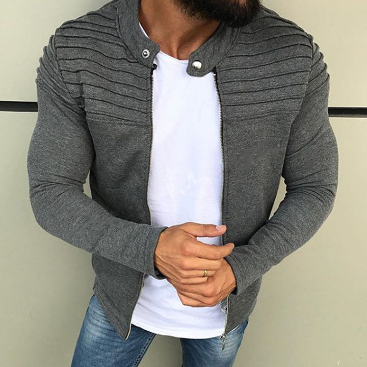M&J  Spring Summer Men Jackets Solid Zip Jacket Men Coat  Hoodies Casual Jacket Male Outwear