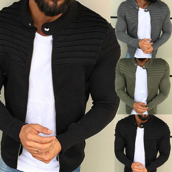 M&J  Spring Summer Men Jackets Solid Zip Jacket Men Coat  Hoodies Casual Jacket Male Outwear