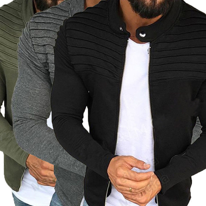 M&J  Spring Summer Men Jackets Solid Zip Jacket Men Coat  Hoodies Casual Jacket Male Outwear