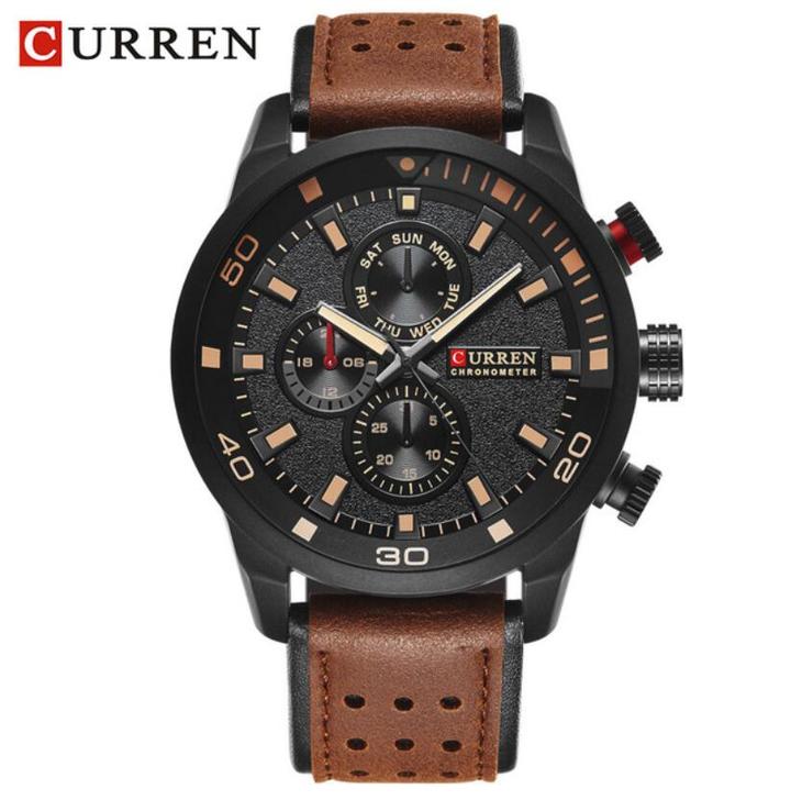 CURREN Top New Fashion Quartz Wrist Watch Men Leather Strap Round Quartz Watches