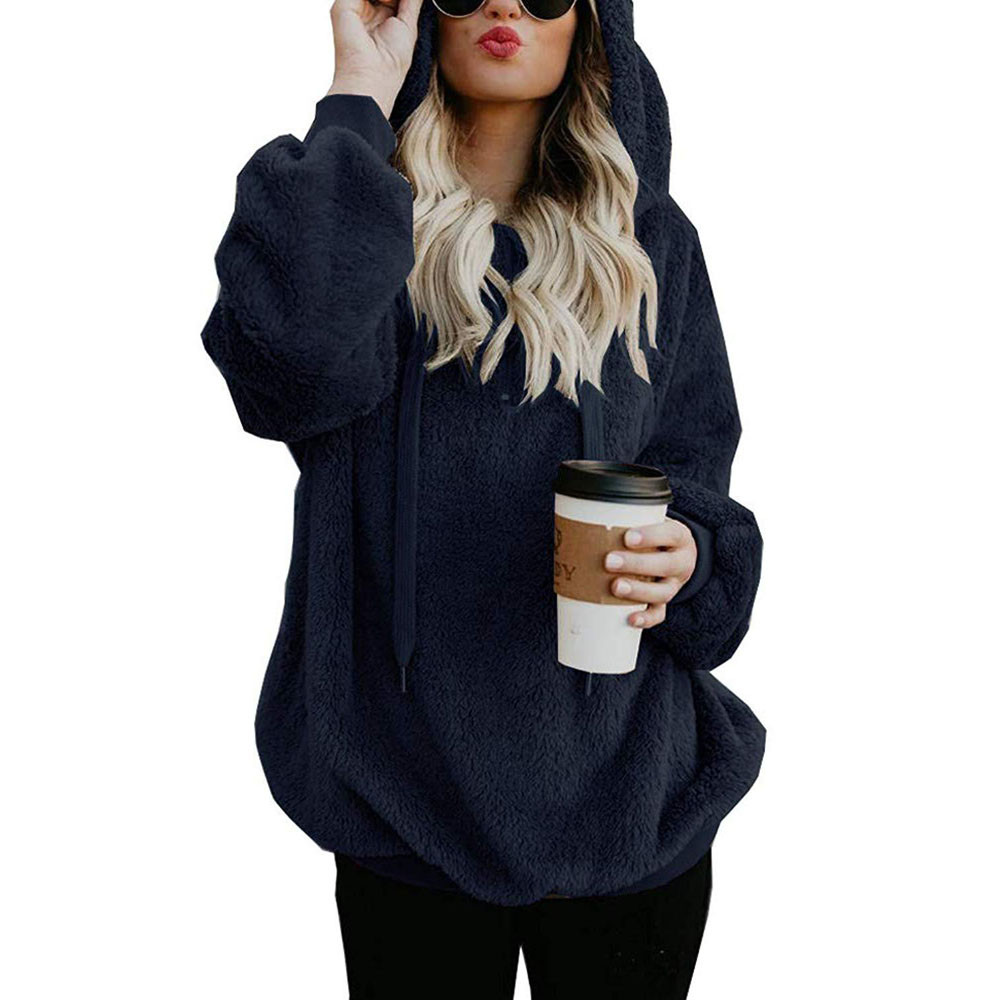 Hot Sale Women Sexy Solid Fluffy Warm Tops Hoodies Ladies Hooded Pullover Hoodie Sweatshirt