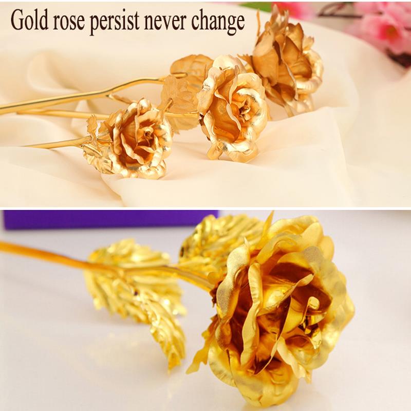 24K Foil Plated Rose Gold Rose Wedding Decor Valentine's Day Gift Lover's Artificial Home Decor