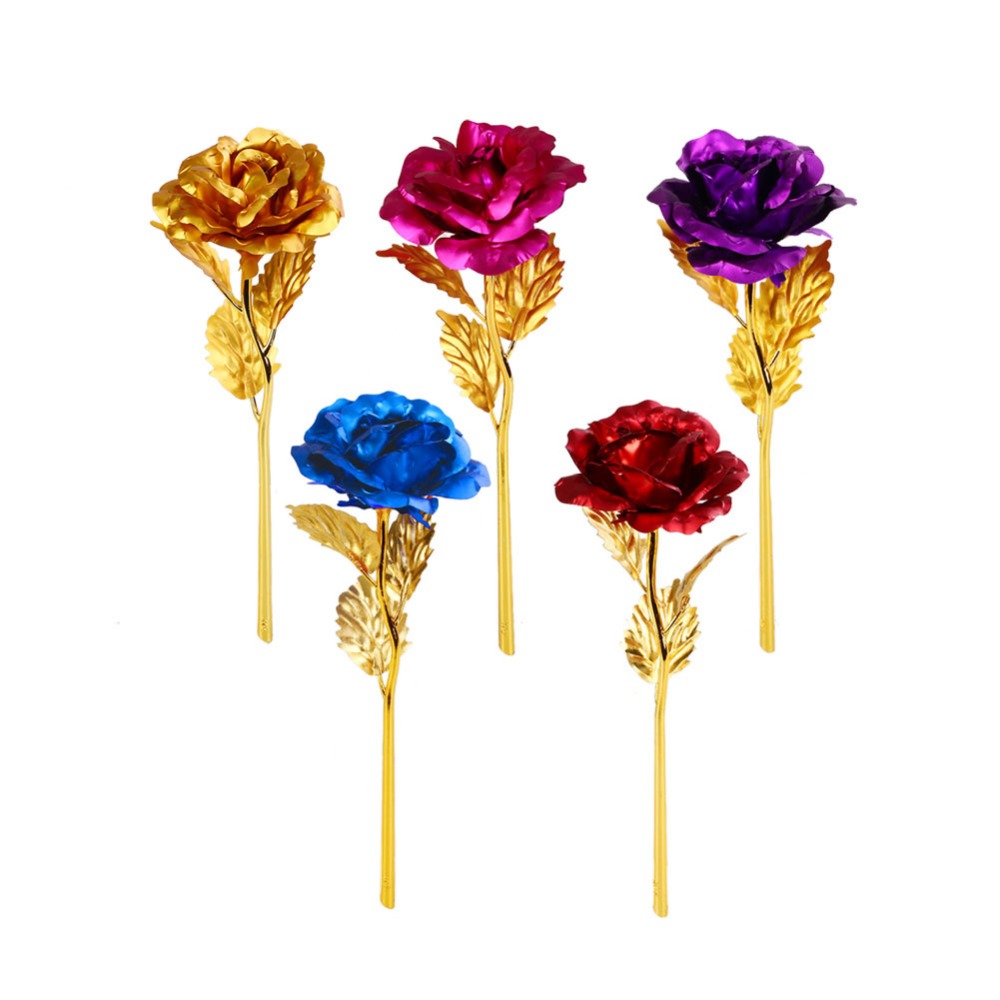 24K Foil Plated Rose Gold Rose Wedding Decor Valentine's Day Gift Lover's Artificial Home Decor